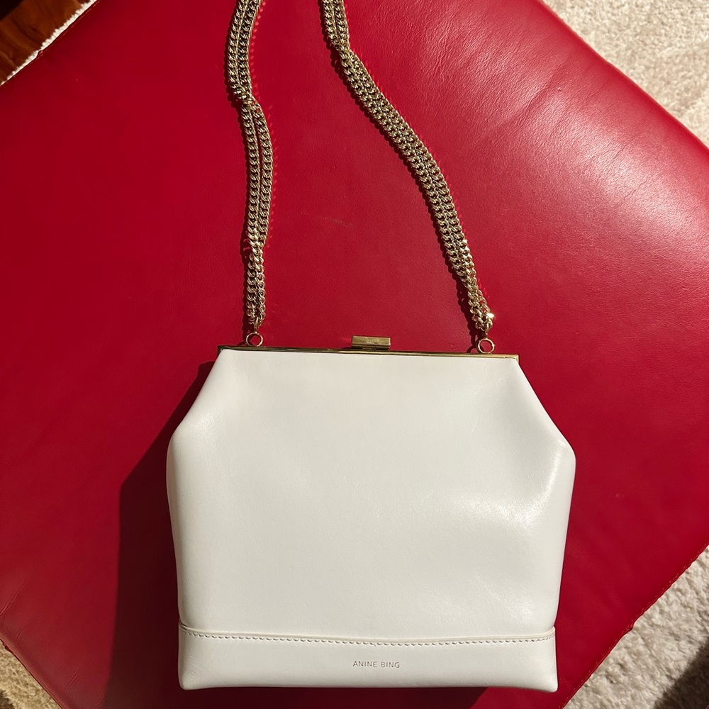 Anine Bing Cream Leather Shoulder Bag with Gold Chain